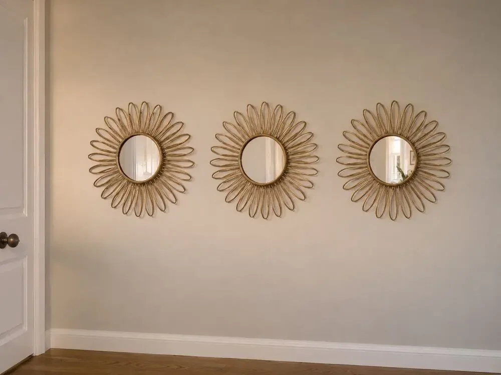 Set of 3 Boho Gold Sunburst Wall Mirrors 10